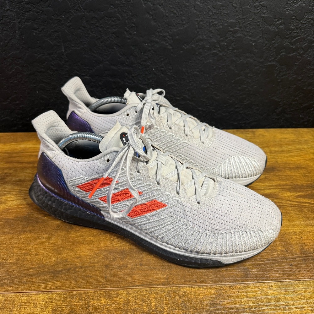 adidas Solar Boost ST 19 EG2354 Grey Solar Red Mesh Running Shoes Mens 10.5